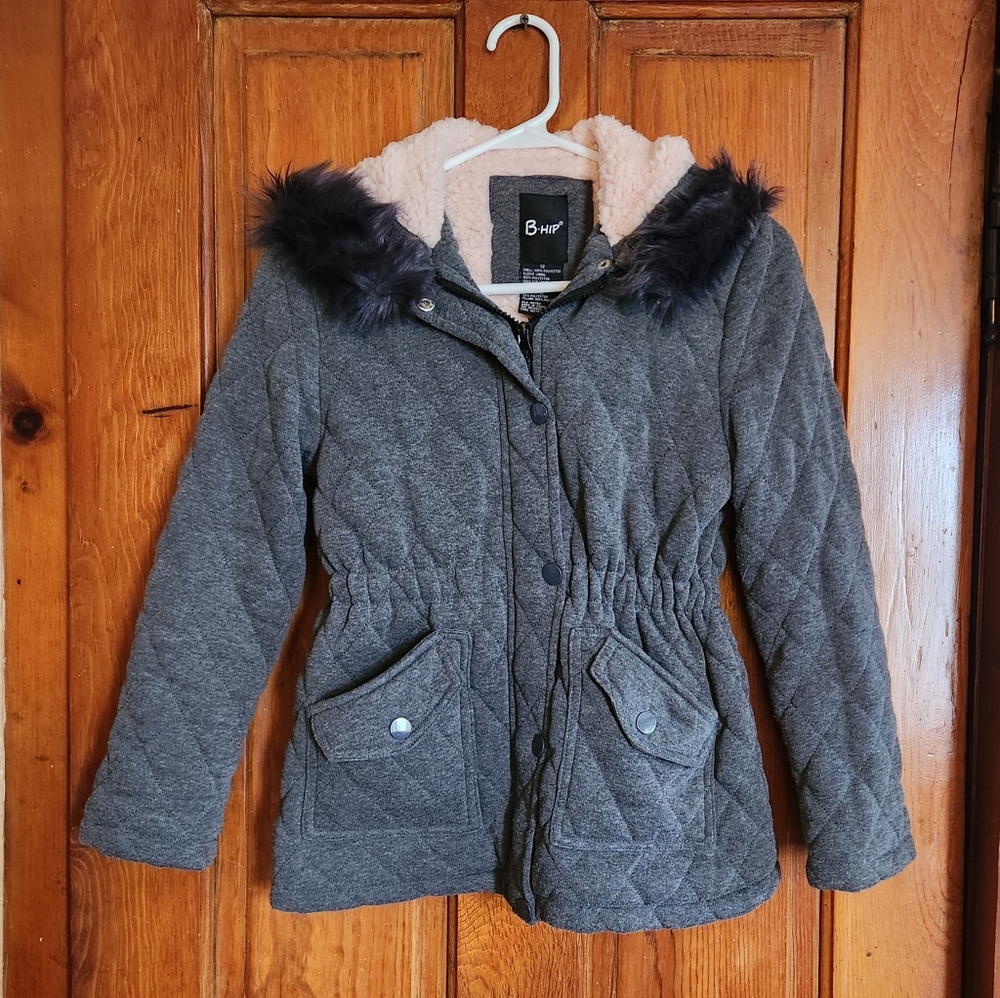Girls Coat, B Hip, 12, grey